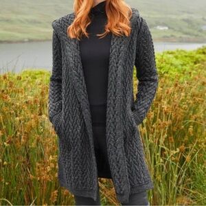 Academia Aran Crafts Signature Hooded Aran Waterfall Cardigan, Mallard Blue